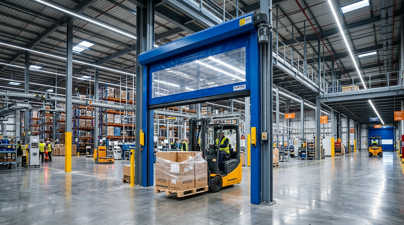 Porta rapida industriale ad avvolgimento autoriparante per logistica aziendale